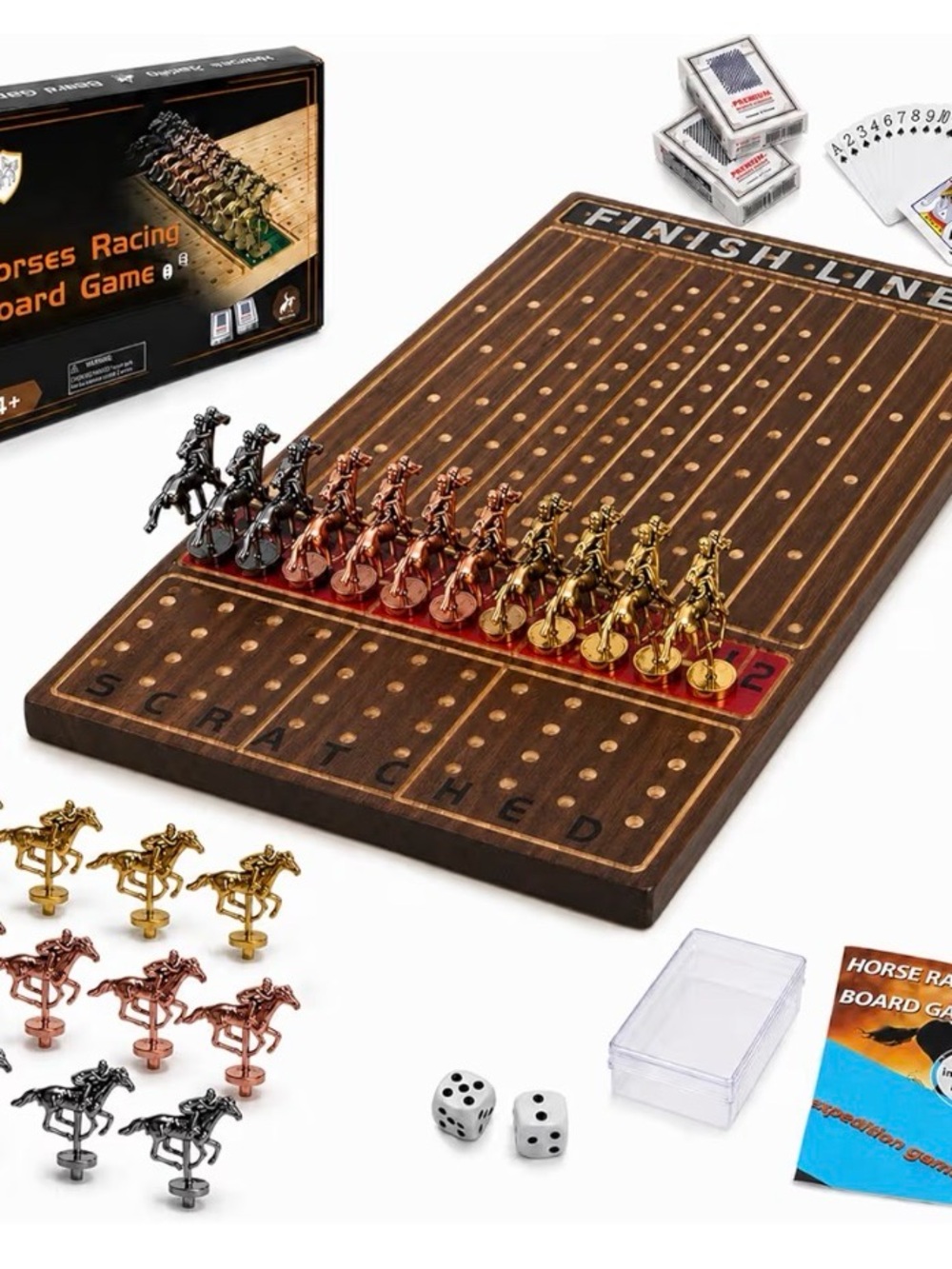 Horse Racing Board Game - wood metal Cards Dice new